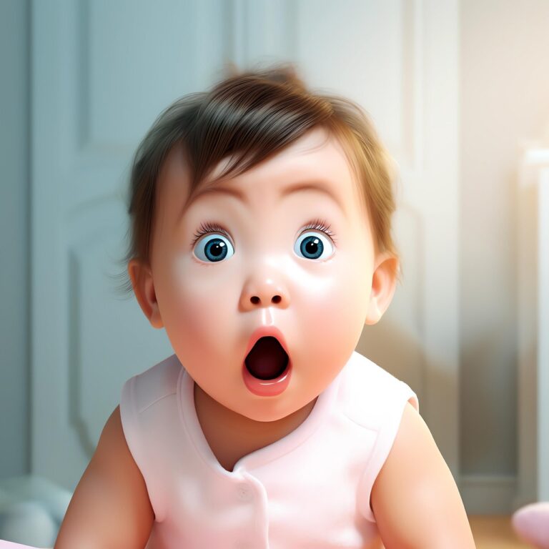 ai generated, baby, surprise, child, expression, open mouth, toddler, infant, innocence, cute, realistic, childlike wonder, girl, indoor, whimsical